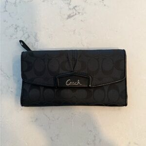 Coach Black Signature Wallet with Logo Plaque